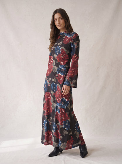 Langes Kleid aus Lycra mit Rosenmuster - fw260145 - TENSIONE IN