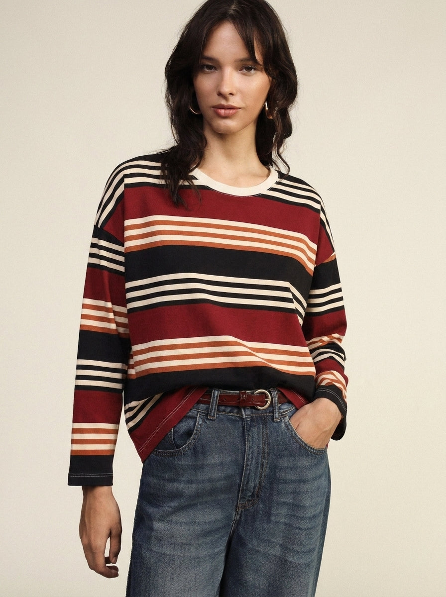 T-shirt girocollo a maniche lunghe a righe - t262b062 - DIXIE