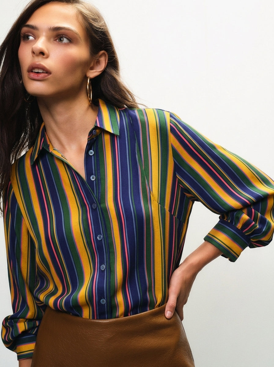Camisa a rayas con cuello clásico y manga larga - cdqc2ho - DIXIE