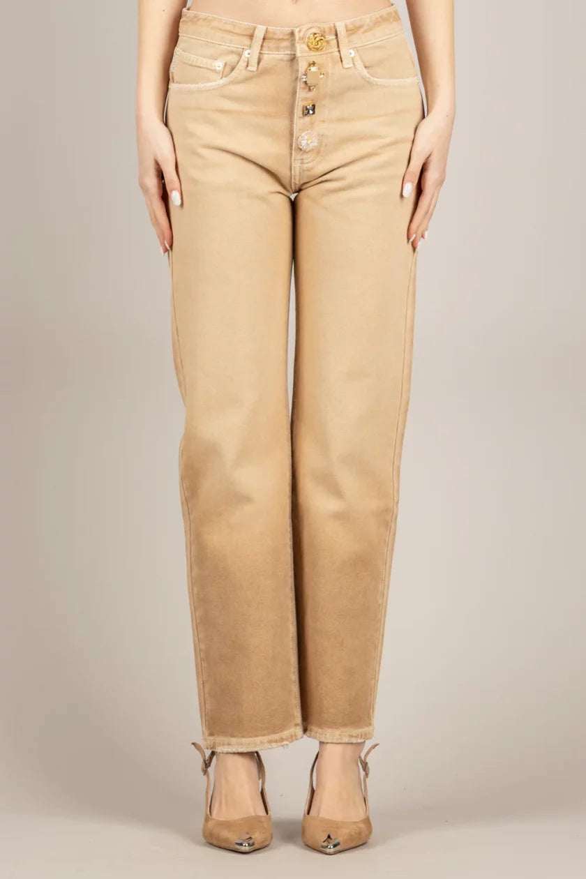 Jeans ZOE raccourci à boutons bijoux – ViCOLO