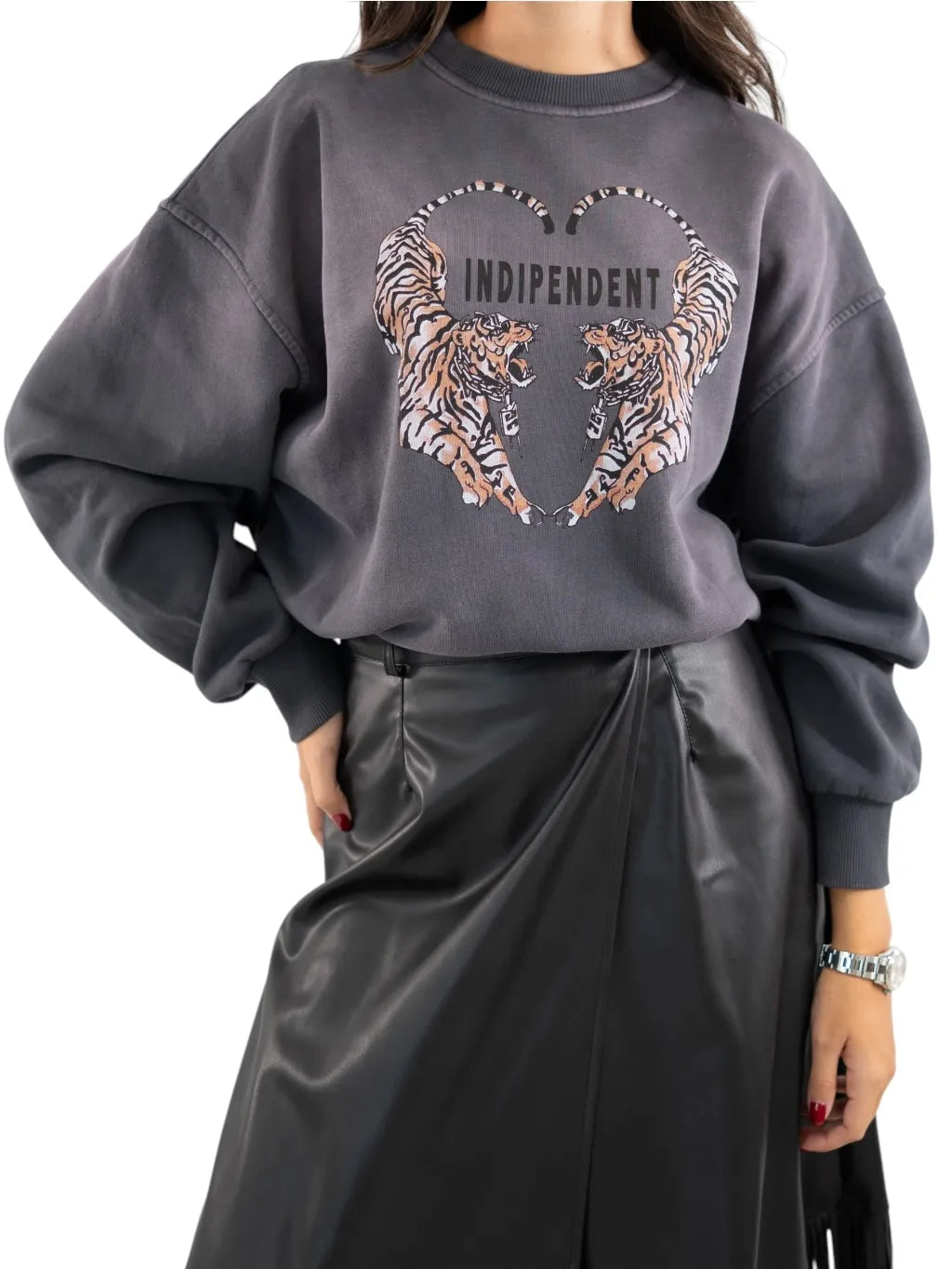 Washed Grey Crewneck Sweatshirt with Print - rn729 - TENSIONE IN
