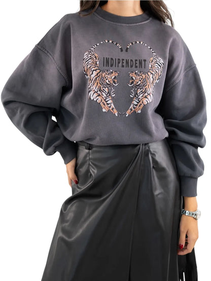 Washed Grey Crewneck Sweatshirt with Print - rn729 - TENSIONE IN
