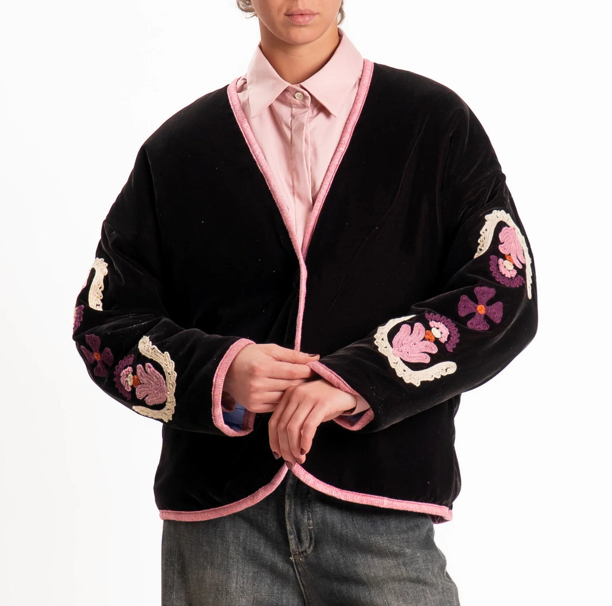 Giacca kimono velluto ciniglia con ricami - 40243 -  TENSIONE IN