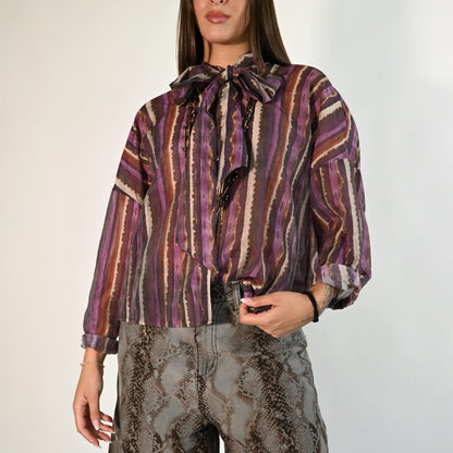 Camicia a righe sfumate con fiocco - r03l0755 - PHILIA LOFT