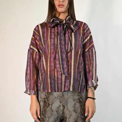 Camicia a righe sfumate con fiocco - r03l0755 - PHILIA LOFT
