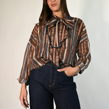 Camicia a righe sfumate con fiocco - r03l0755 - PHILIA LOFT