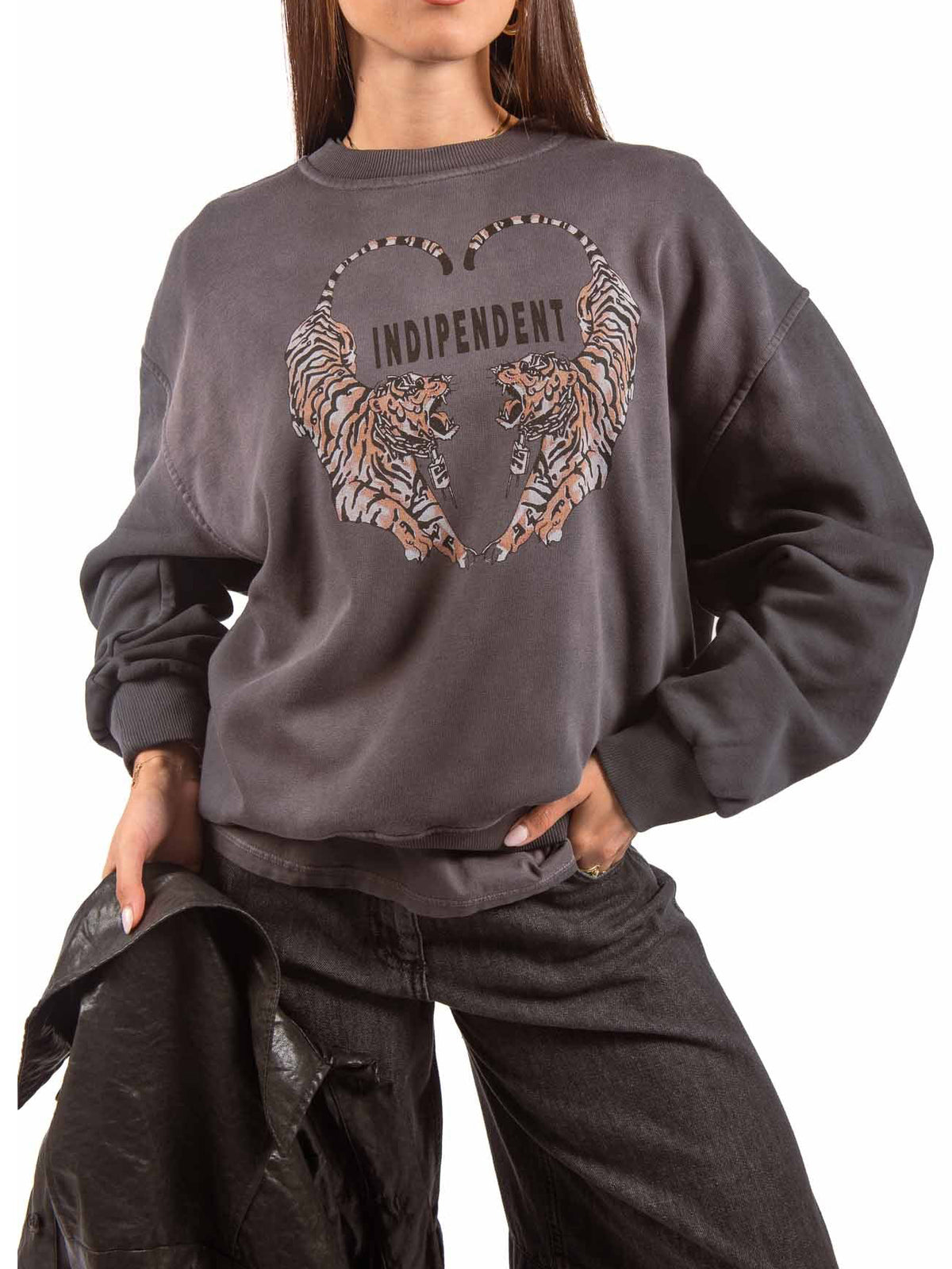 Washed Grey Crewneck Sweatshirt with Print - rn729 - TENSIONE IN