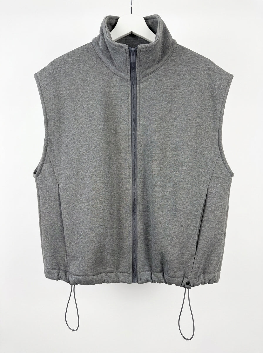 Gilet Smanicato Zippato in Misto Cotone con Collo Alto e Coulisse - r03l0674 - PHILIA LOFT