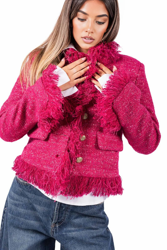 Fuchsia Bouclé Jacket with Fringe - w26j502 - TENSIONE IN