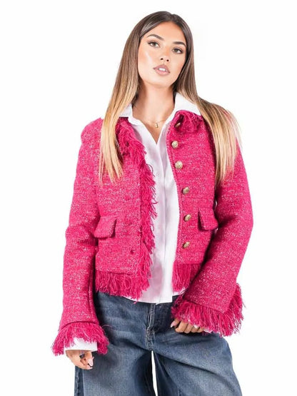 Chaqueta de Bouclé Fucsia con Flecos - w26j502 - TENSIONE IN