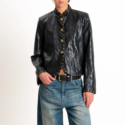 Chaqueta de piel sintética con cuello mao y tachuelas - w26j280 - TENSIONE IN