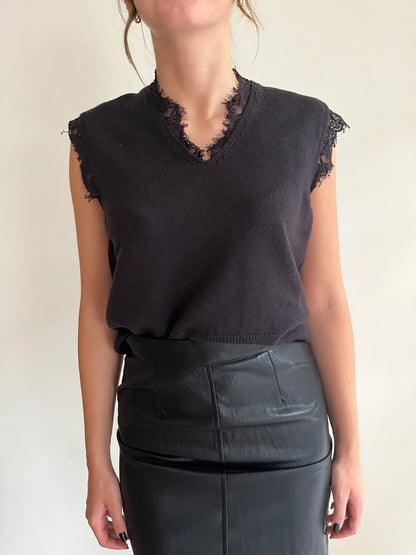 Gilet in maglia con inserti in pizzo - wf8664ai26camp - TENSIONE IN
