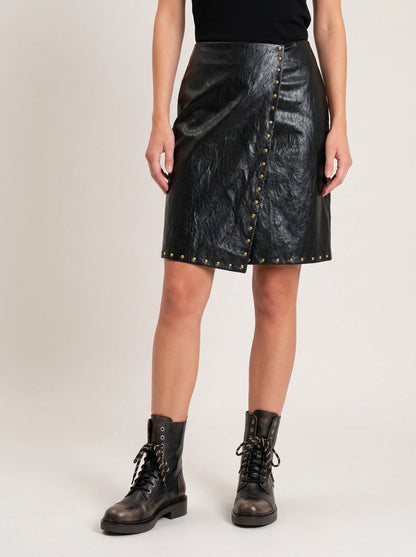 Faux leather mini skirt with studs - W26G351 - TENSIONE IN