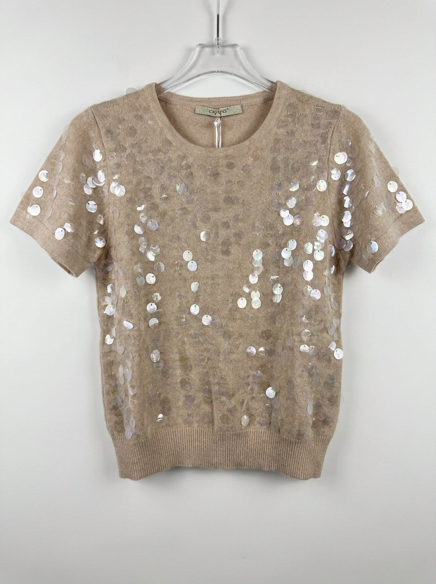 Maglia Girocollo a Maniche Corte con Paillettes Effetto Madreperla - al237 - OPERA