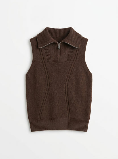 Maglia Smanicata in Misto Lana con Collo Alto Zippato e Lavorazione Sagomata - S03Y0568 - PHILIA LOFT