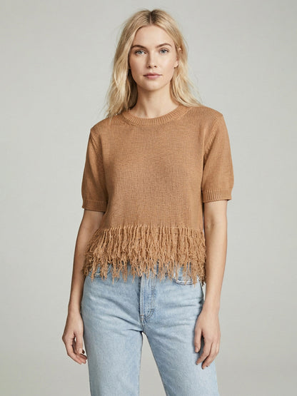 Short Sleeve Crew Neck T-Shirt With Fringe – PHILIA LOFT - V02V0022
