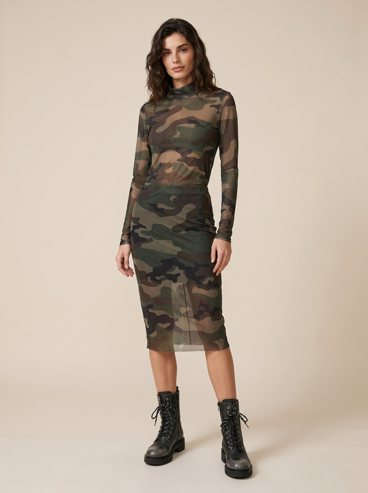Gonna Longuette in Tulle Camouflage con Fodera - a26bu302 - LE STREGHE