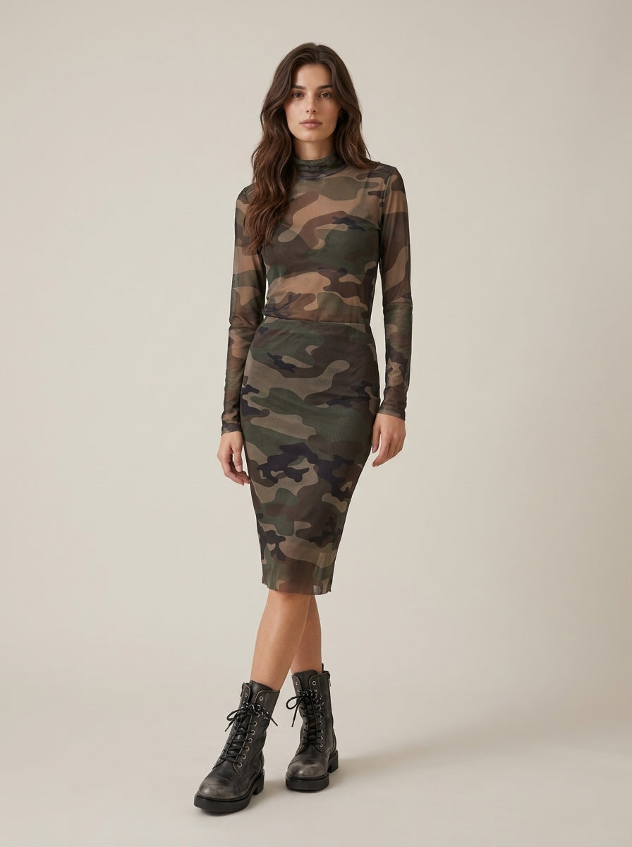 Gonna Longuette in Tulle Camouflage con Fodera - a26bu302 - LE STREGHE