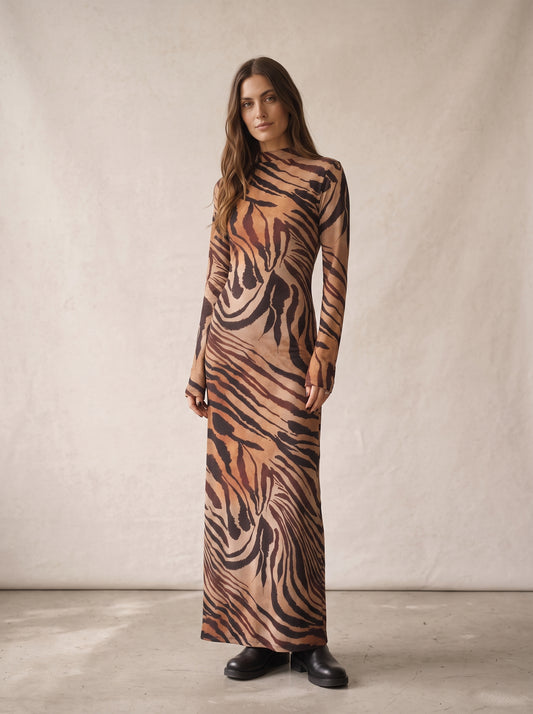Long stretch viscose dress with zebra print 40837 - TENSIONE IN