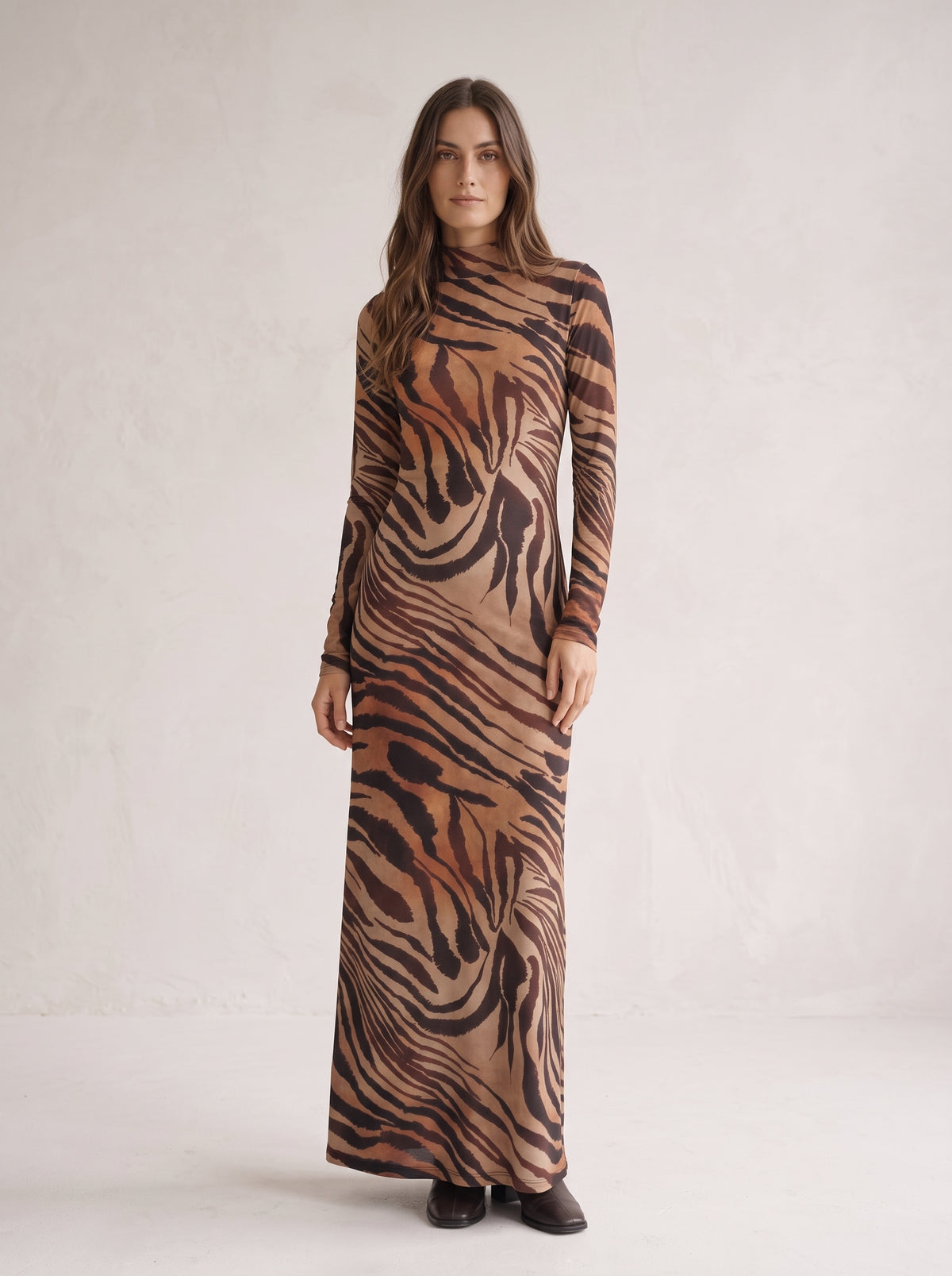 Langes Kleid aus Stretch-Viskose mit Zebramuster 40837 - TENSIONE IN