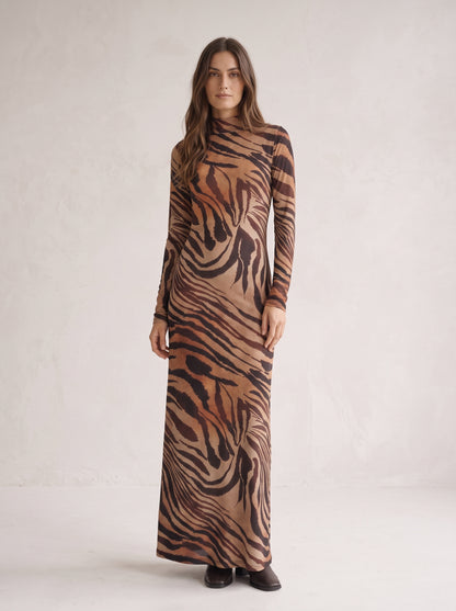 Langes Kleid aus Stretch-Viskose mit Zebramuster 40837 - TENSIONE IN