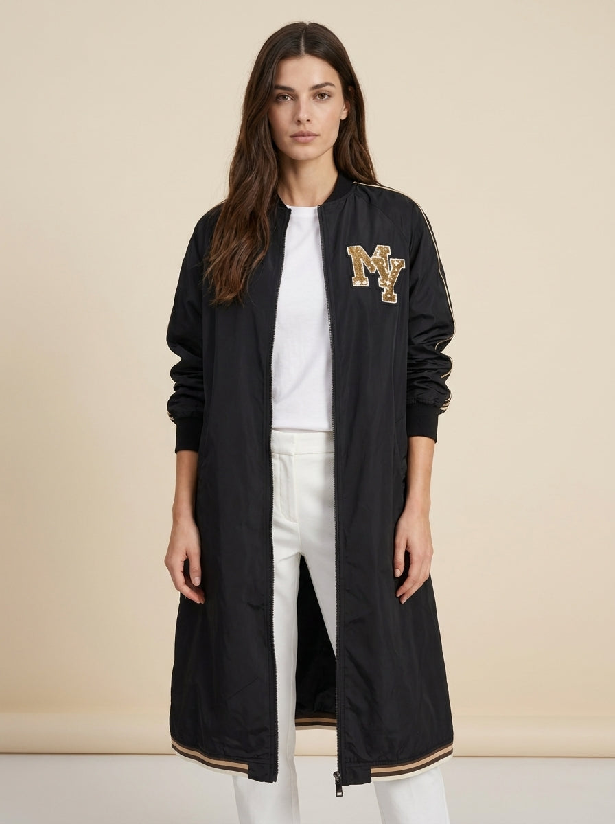 Spolverino Lungo Stile Bomber con Maxi Patch e Dettagli Rigati - a26dl615 - LE STREGHE