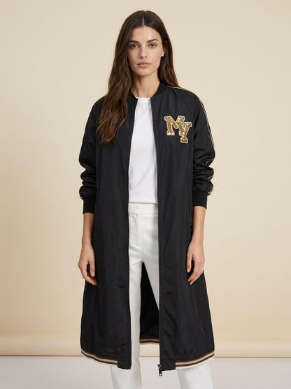 Spolverino Lungo Stile Bomber con Maxi Patch e Dettagli Rigati - a26dl615 - LE STREGHE