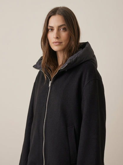 Boxy Wool-Blend Cloth Jacket with Padded Hood - az000 - OPERA
