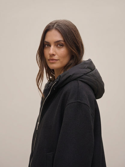 Boxy Wool-Blend Cloth Jacket with Padded Hood - az000 - OPERA