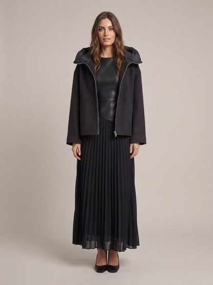 Boxy Wool-Blend Cloth Jacket with Padded Hood - az000 - OPERA