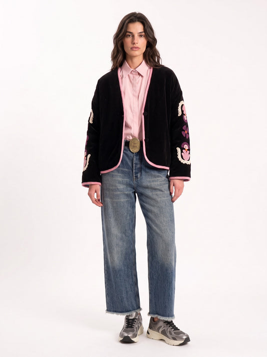 Chenille velvet kimono jacket with embroidery - 40243 - TENSIONE IN
