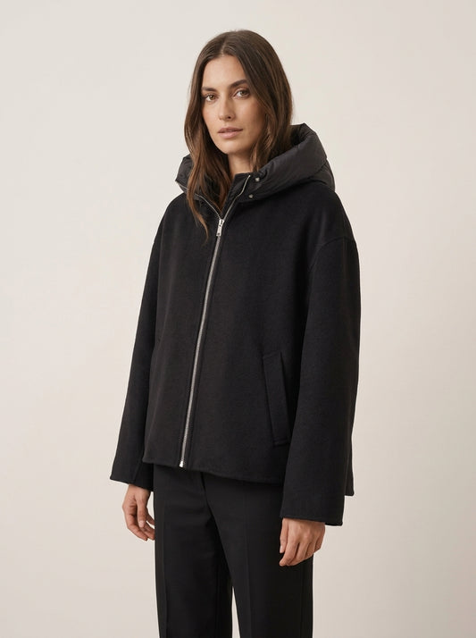 Chaqueta Boxy de Paño de Mezcla de Lana con Capucha Acolchada - az000 - OPERA
