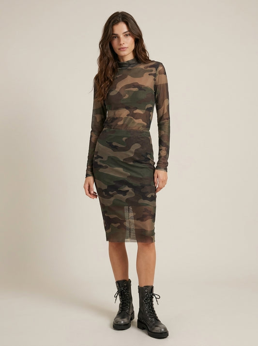 Camouflage Tulle Midi Skirt with Lining - a26bu302 - LE STREGHE