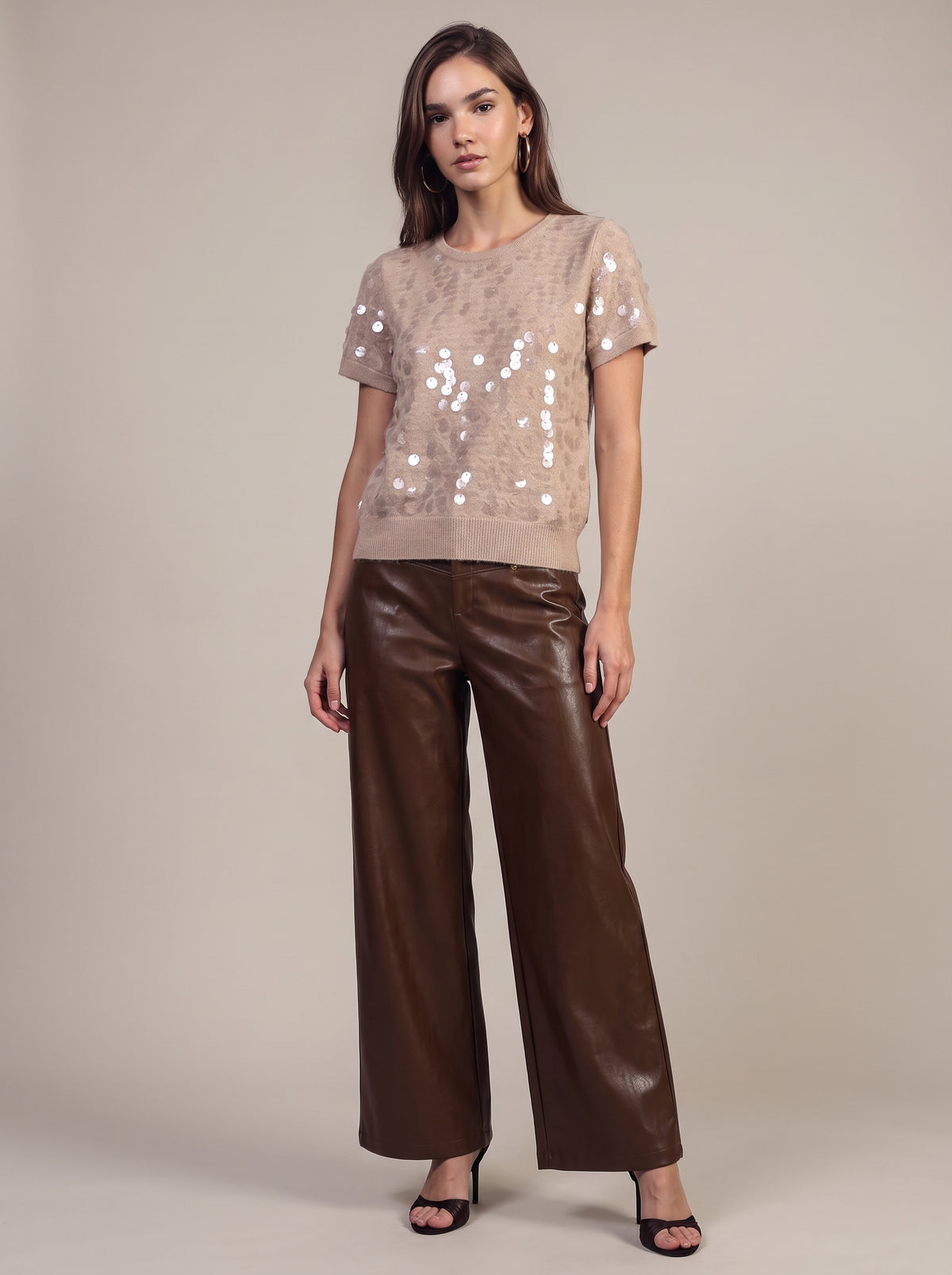 Maglia Girocollo a Maniche Corte con Paillettes Effetto Madreperla - al237 - OPERA