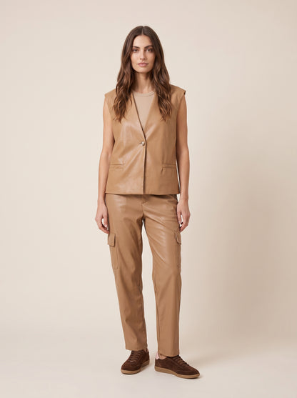Pantaloni Cargo Wide-Leg in Ecopelle con Elastico in Vita - p26dd203 - LE STREGHE