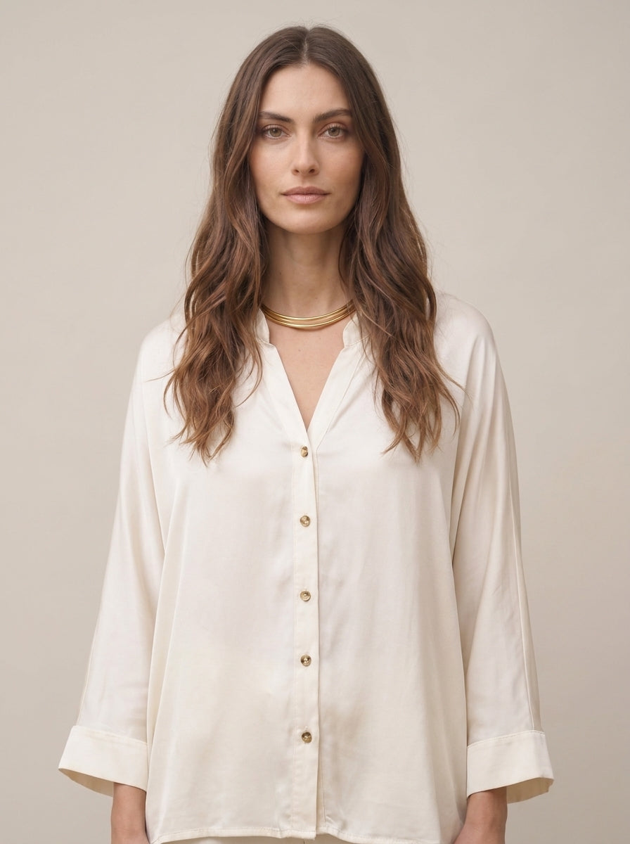 Camicia in satin collo coreana - C484C22R-I26PR - MOTEL