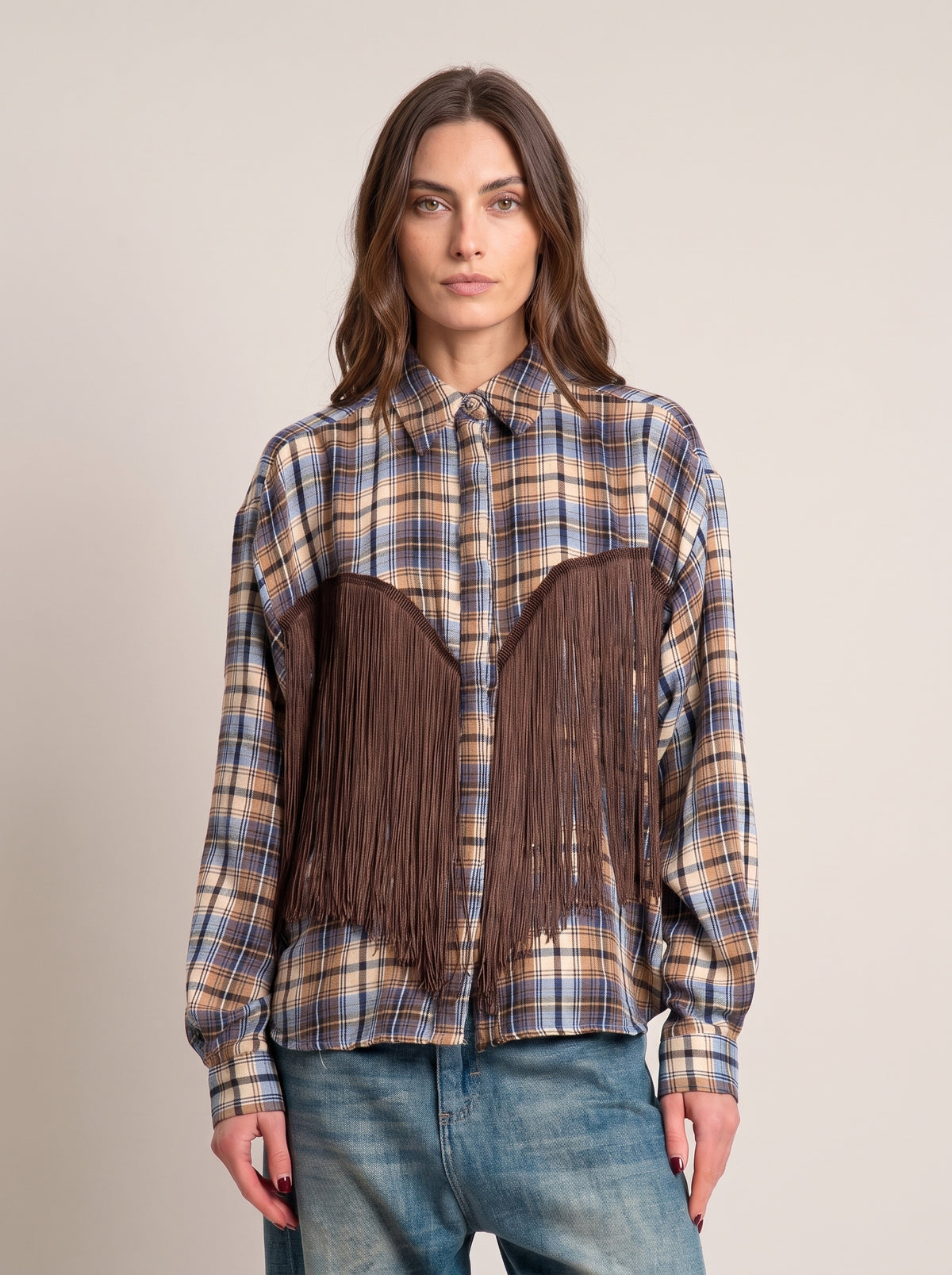 Camicia check con frange - w26c880 - TENSIONE IN