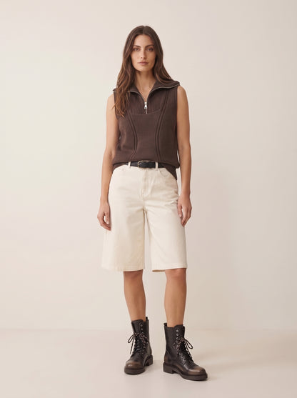 Maglia Smanicata in Misto Lana con Collo Alto Zippato e Lavorazione Sagomata - S03Y0568 - PHILIA LOFT