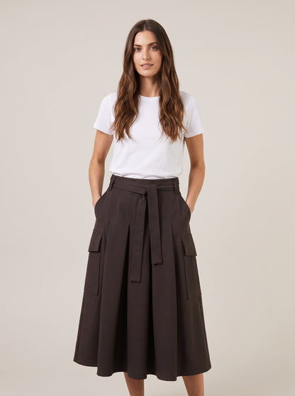 Gonna Midi Svasata a Pieghe con Tasche Cargo e Cintura Annodabile - A03N0715 - PHILIA LOFT