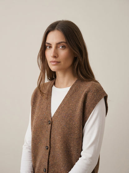 Camiseta sin mangas en mezcla de lana con efecto moteado - d82447ai26camp - TENSIONE IN