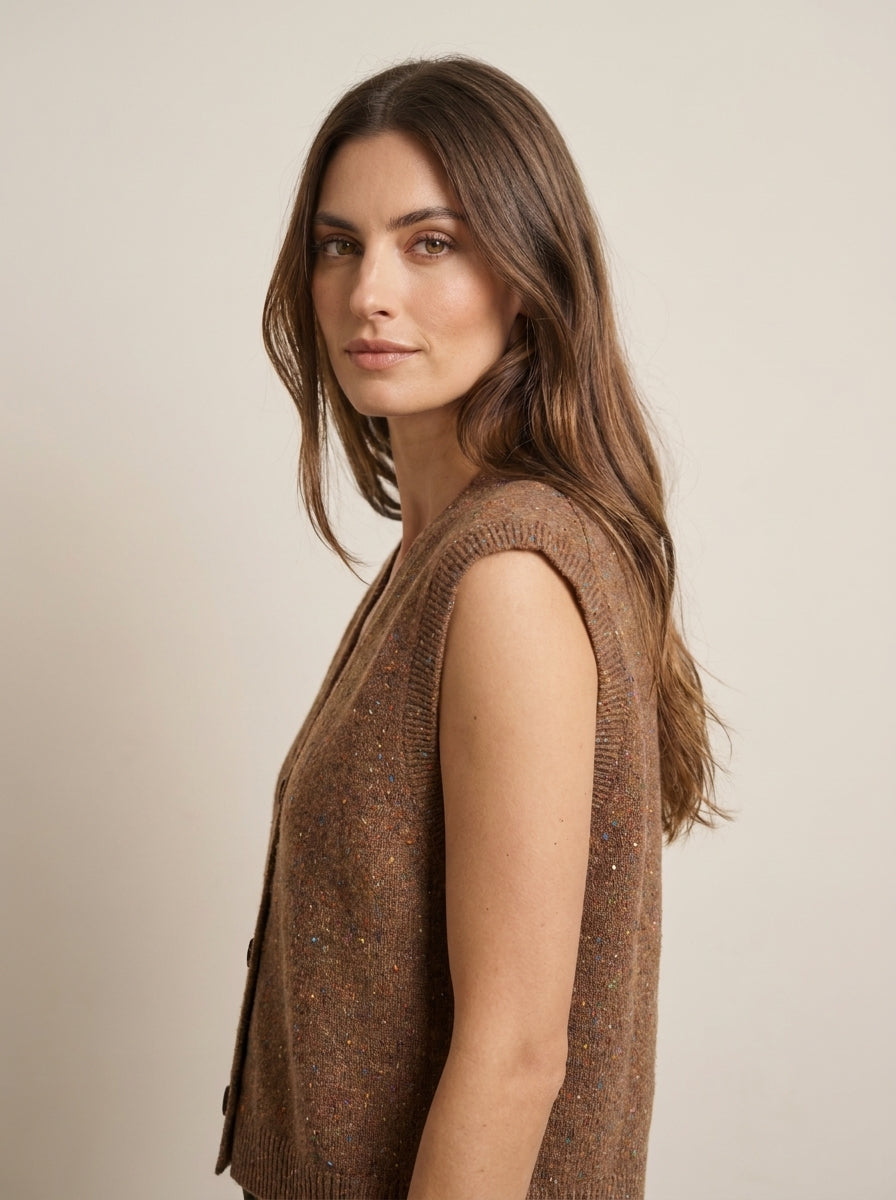 Camiseta sin mangas en mezcla de lana con efecto moteado - d82447ai26camp - TENSIONE IN