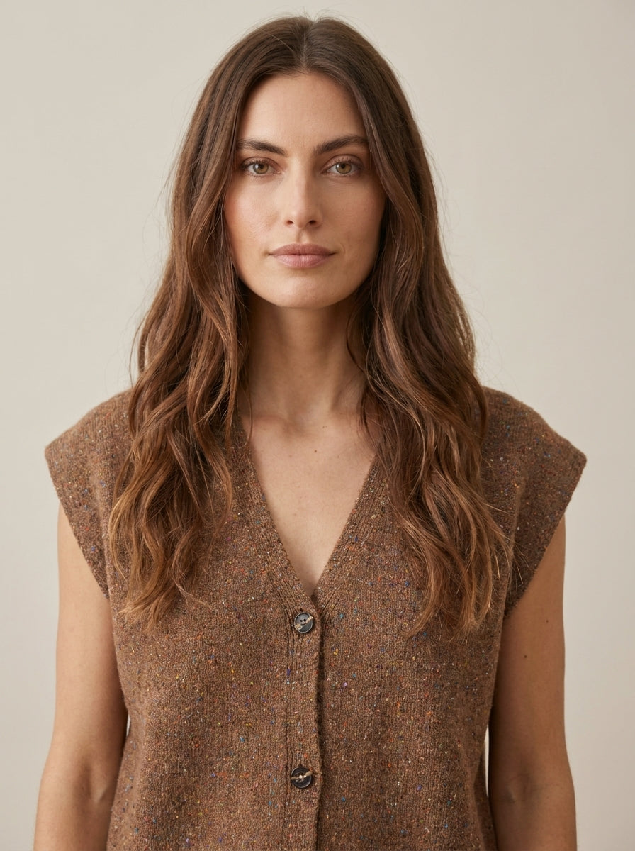 Camiseta sin mangas en mezcla de lana con efecto moteado - d82447ai26camp - TENSIONE IN