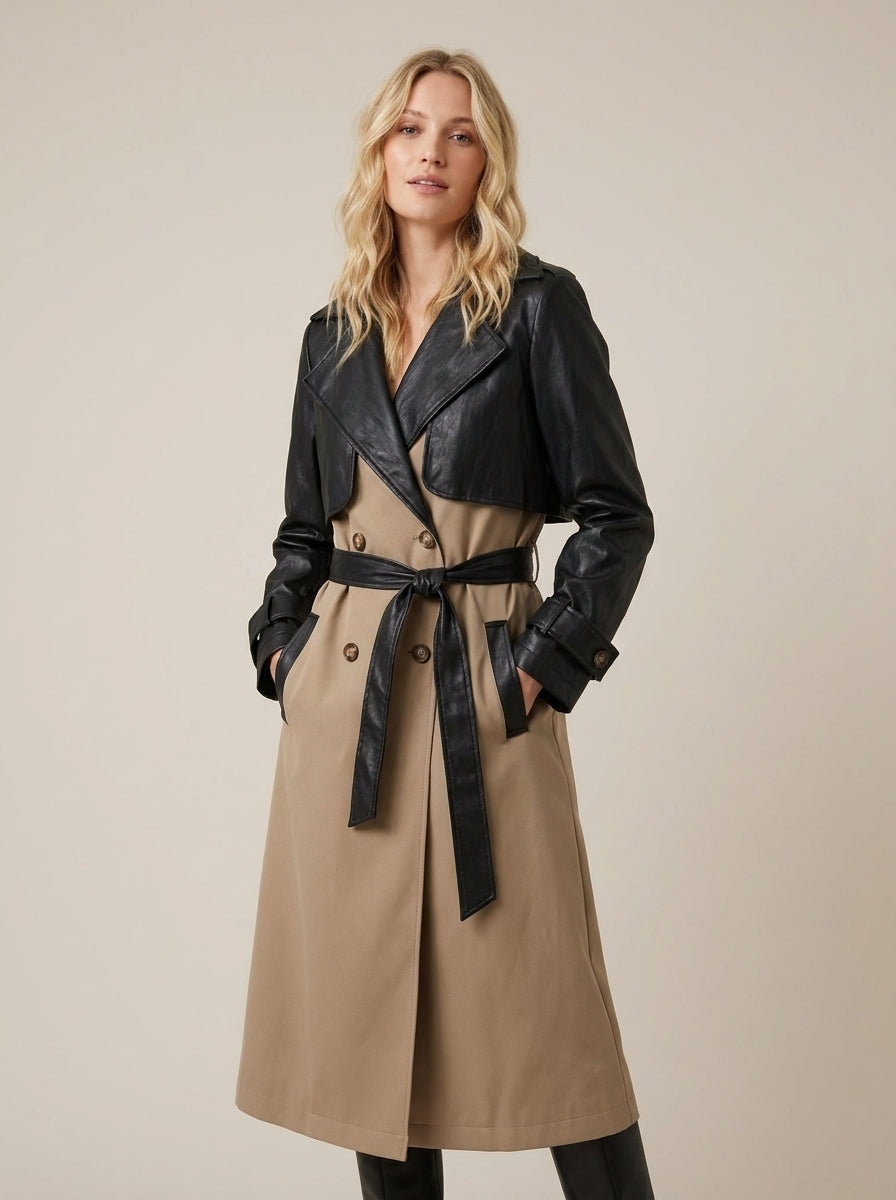 Trenchcoat mit Kunstledereinsätzen - a26ap605 - LE STREGHE