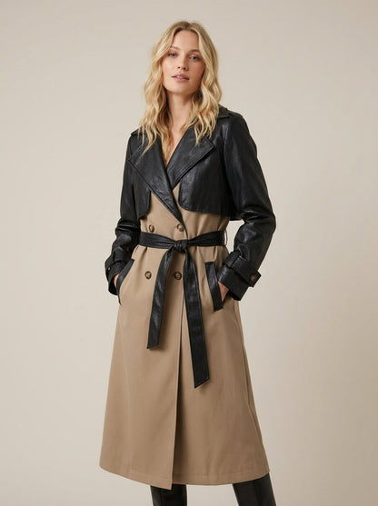 Trenchcoat mit Kunstledereinsätzen - a26ap605 - LE STREGHE