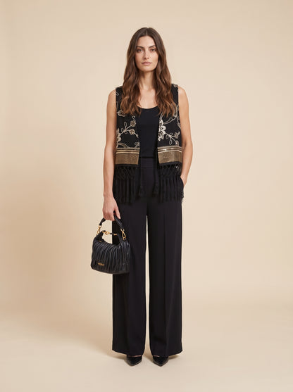 Gilet ricamato con frange e paillettes - a26dl803 - LE STREGHE