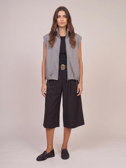 Gilet Smanicato Zippato in Misto Cotone con Collo Alto e Coulisse - r03l0674 - PHILIA LOFT