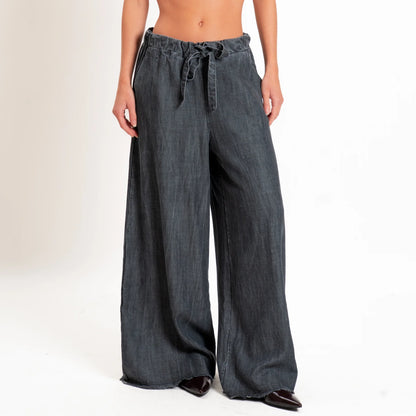 Frayed chambray trousers with drawstring - fw260027 - TENSIONE IN
