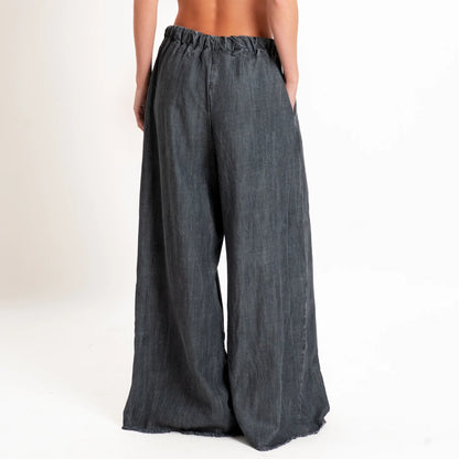 Frayed chambray trousers with drawstring - fw260027 - TENSIONE IN