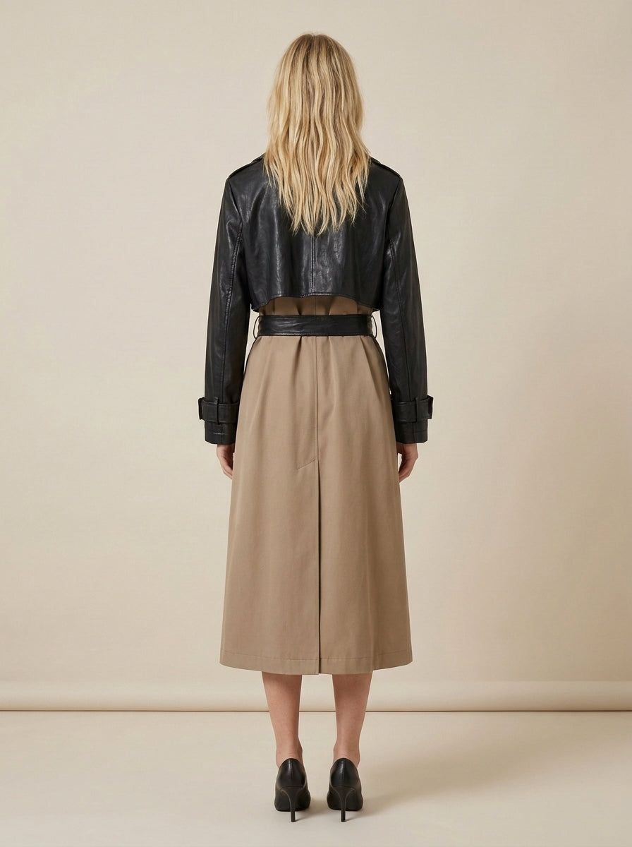 Trenchcoat mit Kunstledereinsätzen - a26ap605 - LE STREGHE