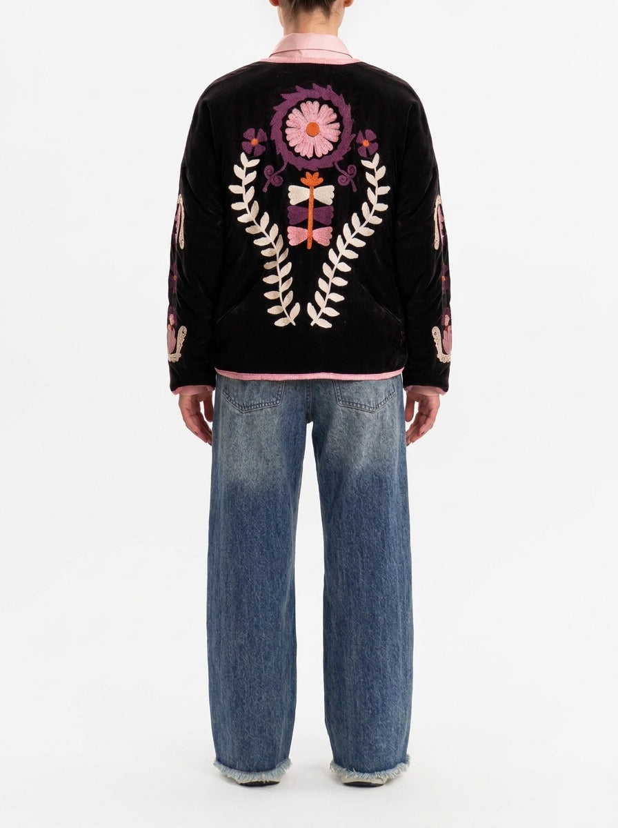 Giacca kimono velluto ciniglia con ricami - 40243 -  TENSIONE IN